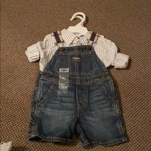 Oshkosh overall shorts with button up onesie set.